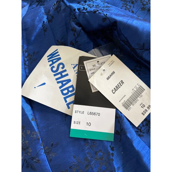 Scarlett Blue and Black Floral Print Jacket Top & Skirt Vintage 2 Piece Size 10 - Picture 5 of 10